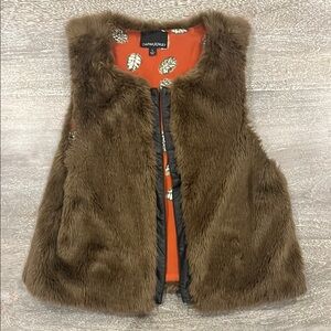 Cynthia Rowley Large (Juniors) Brown Faux Fur Vest with Open Front Design